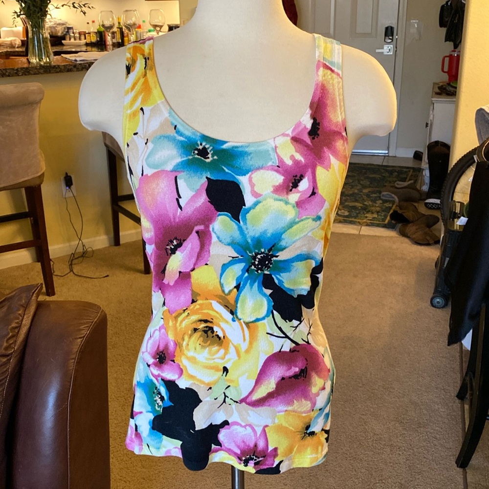 Cache jersey knit floral print tank top